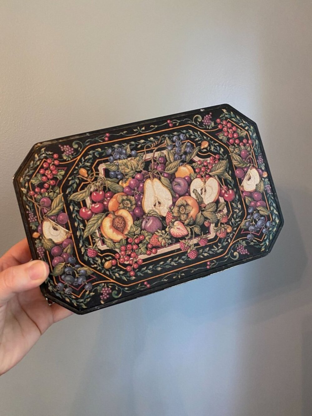 Vintage Storage Tin Dark Fruit-Themed Keller Charles Tin Box By Jamie Gardner Re